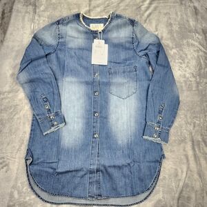 Sandrine Rose Long Denim Shirt long Sleeves Size XS NWT